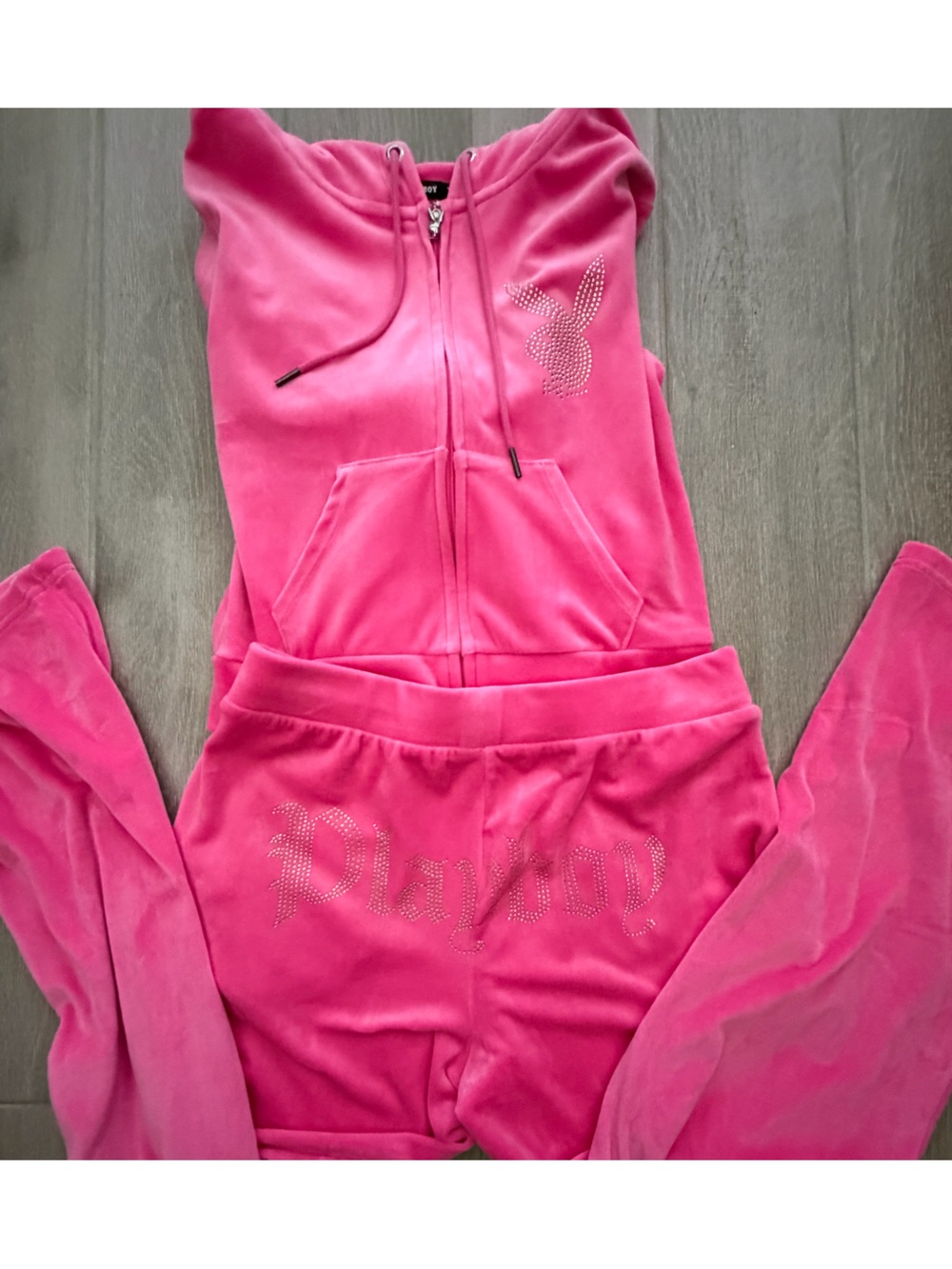 PLAYBOY Hot Pink suede Set with Rhinestone Logo